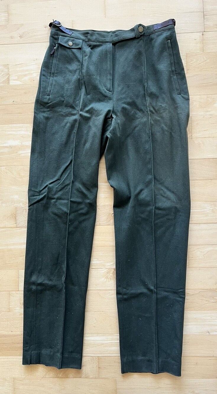 VTG Ralph Lauren High Rise Trouser Pants Size 6 Green Brown Leather Strap